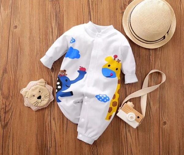 Cute Giraff In White Long Sleeve One Piece