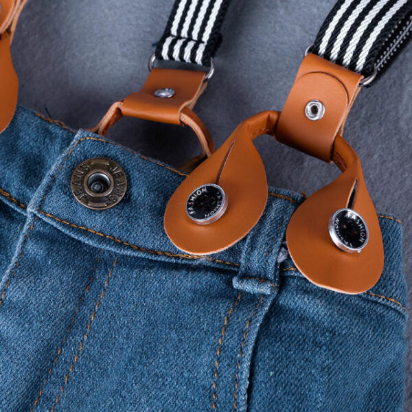 4 Piece Blue Stripe Shirt And Denim Pant Suspender Party Wear - Image 11
