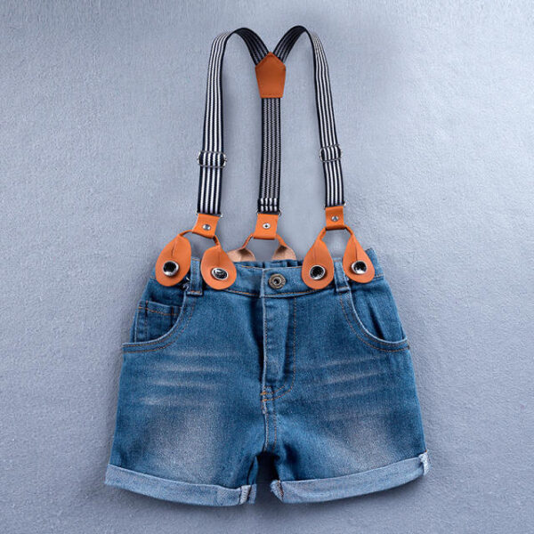 4 Piece Blue Stripe Shirt And Denim Pant Suspender Party Wear - Image 4