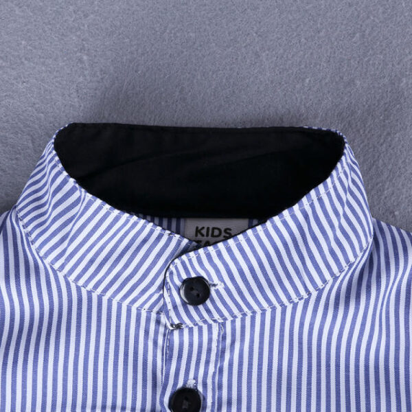 4 Piece Blue Stripe Shirt And Denim Pant Suspender Party Wear - Image 8