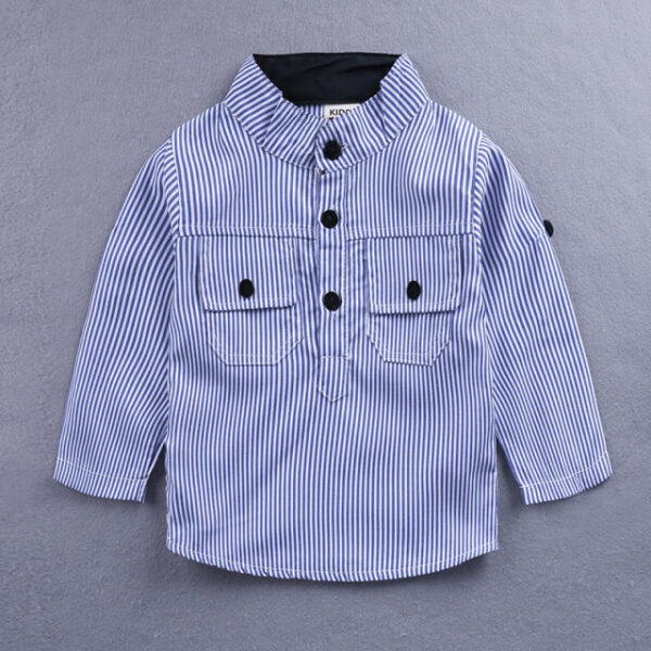 4 Piece Blue Stripe Shirt And Denim Pant Suspender Party Wear - Image 2