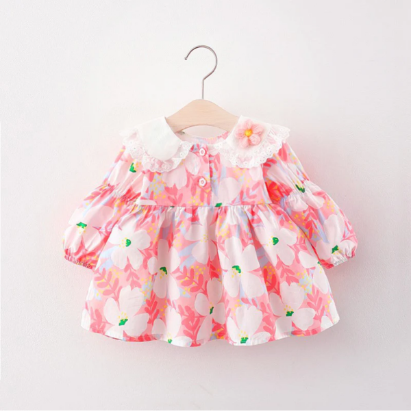Floral Pattern Long Sleeve Baby Girl Dress