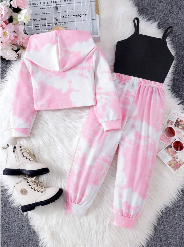 Pink And White Hooded Top Skinny And Long Pant Casual Wear - Image 2