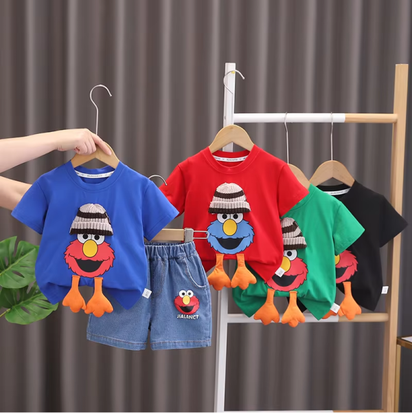 Sesame Street Print Black T Shirt And Denim Pant