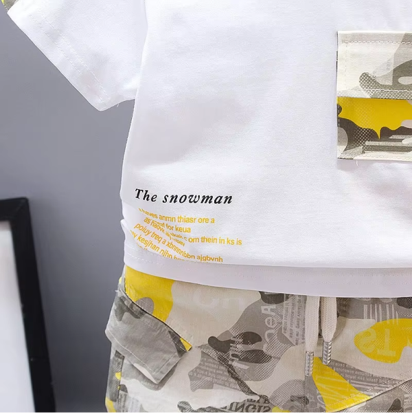 White T Shirt With Yellow Camouflage Pant Design - Image 5