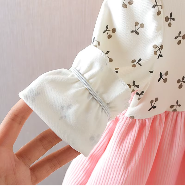 Baby Girl Long Sleeve Dress Floral Lovely Bear Corduroy Dress - Image 3