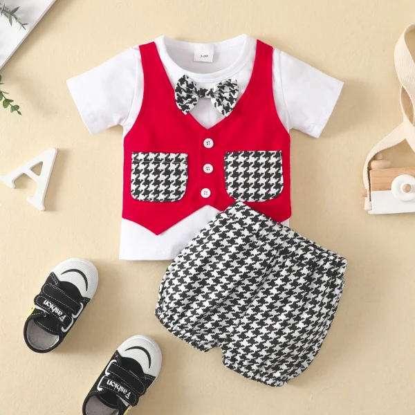 Cute Baby Boy Red And Black Party Wear Set