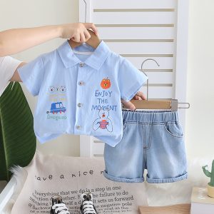 Enjoy The Moment Print Light Blue  Shirt And Denim Pant