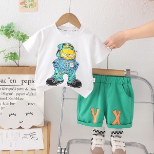 Anime Print White T Shirt And Green Pant Design