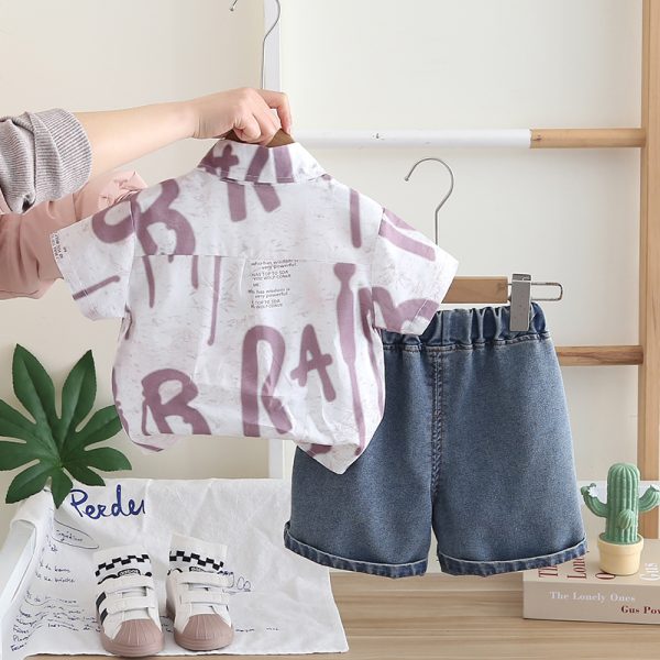 Grey Purple And White 3 Piece Baby Boy Dress Set - Image 2