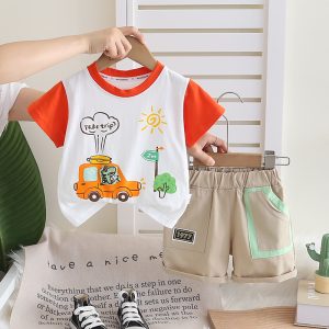 Orange White Car Print T Shirt With Pant Design
