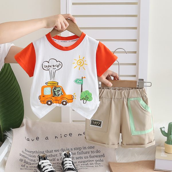 Orange White Car Print T Shirt With Pant Design