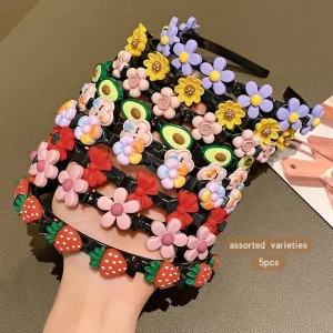 5 Piece Cute Resin Flower Hair Bands, Assorted Colors, All-Season Non-Textile Hair Accessories for Daily Use