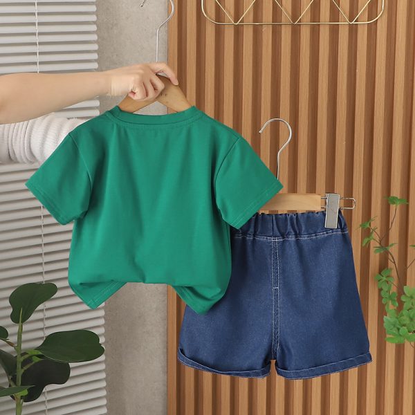 Cute Television Design green T Shirt And Denim Pant - Image 2