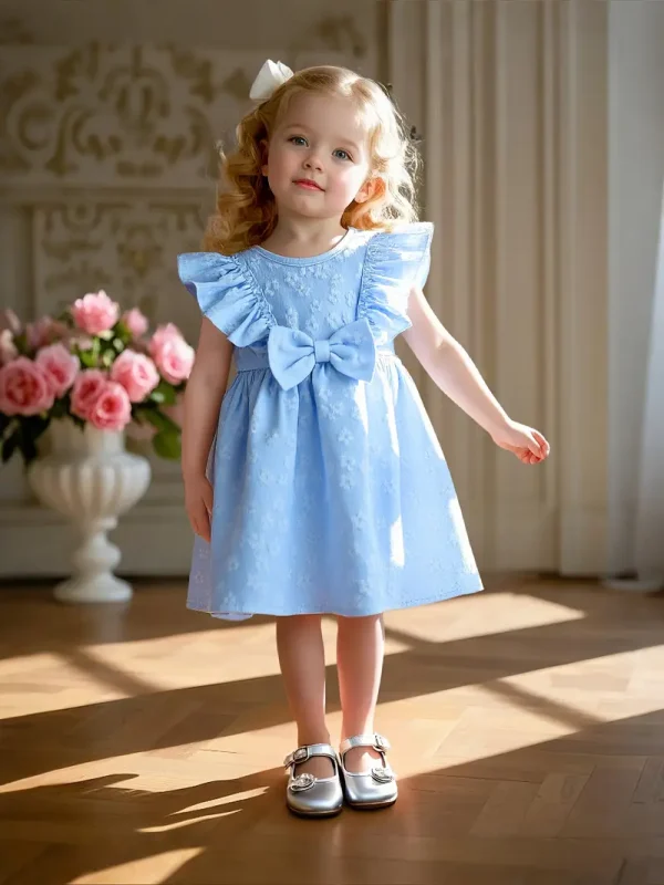 Sky Blue Floral Sleeveless Baby Frock Design - Image 5