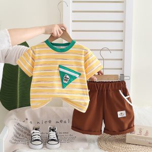 Yellow White T Shirt Green Style With Brown Pant Baby Boy Wear