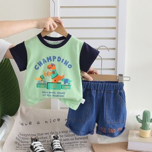 Light Green Dark Blue Champdino Print T Shirt With Blue Pant Design