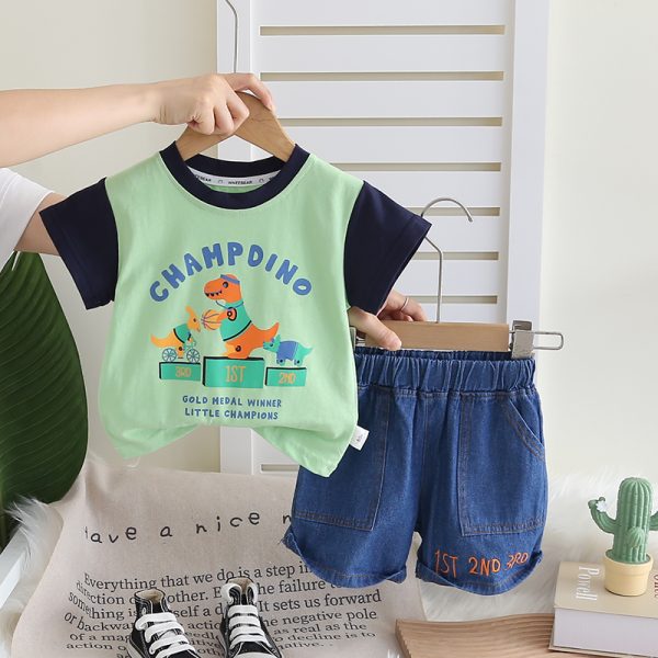 Light Green Dark Blue Champdino Print T Shirt With Blue Pant Design