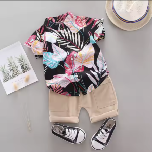 Leaves Printed Black Multi Colour Combination Shirt And Beige Linen Pant