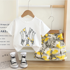 White T Shirt And Camouflage Pant Modern Baby Boy Casual Dress