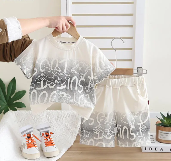 Letter Print Shaded Print White T Shirt And Pant Baby Boy Wear