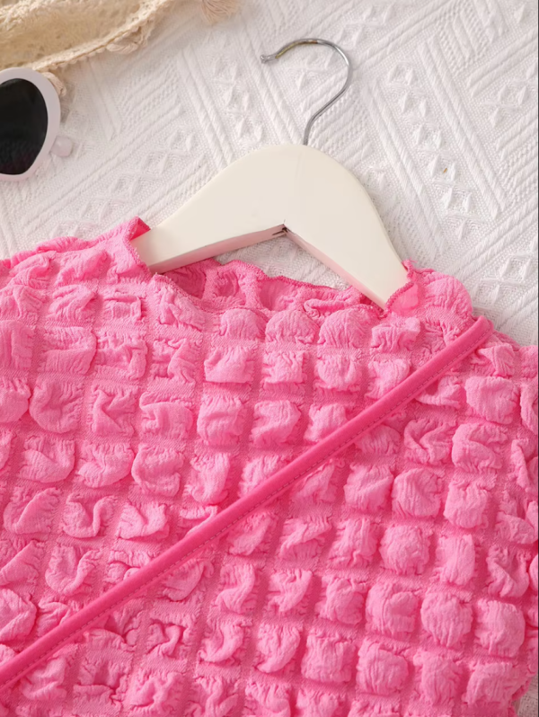 Puff Plaid Candy Color Short Sleeve Top and Shorts Sets With Bag - Image 6