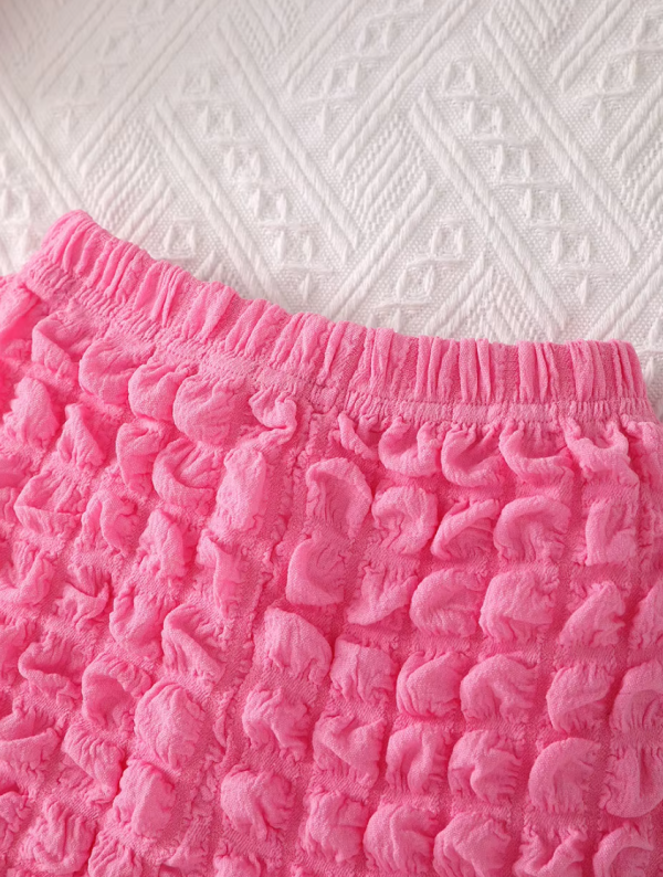 Puff Plaid Candy Color Short Sleeve Top and Shorts Sets With Bag - Image 4