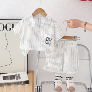 White Stripe 2 Piece Baby Boy Dress Set