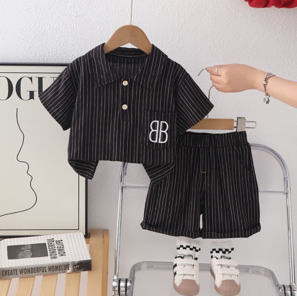 Black Stripe 2 Piece Baby Boy Dress Set