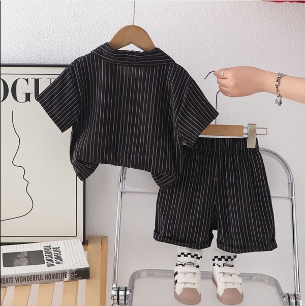 Black Stripe 2 Piece Baby Boy Dress Set - Image 2