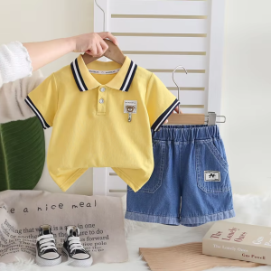 Yellow Collar T Shirt With Denim Pant Design