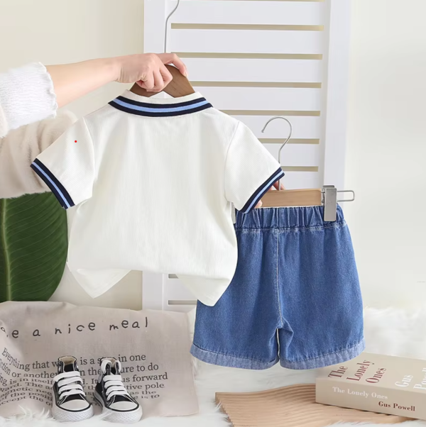 White Collar T Shirt With Denim Pant Design - Image 11