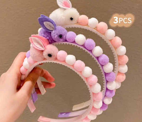 3 Piece Cute Puff Rabbit Minimalist Hair Band , Assorted Colors - Image 4