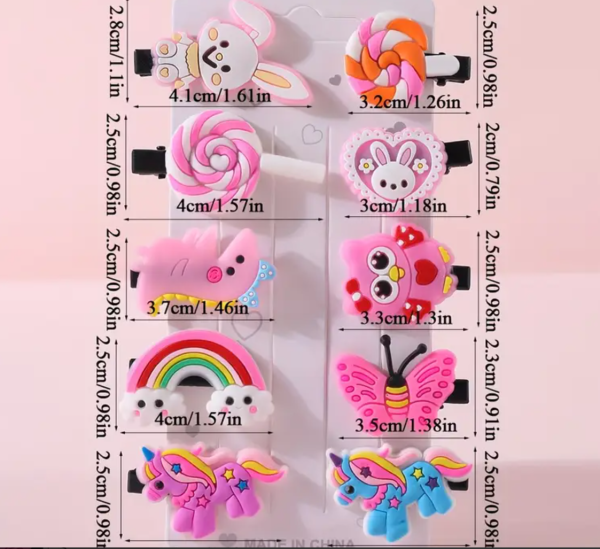 10 Piece Cute Unicorn Style 02 Hair Clips - Image 2
