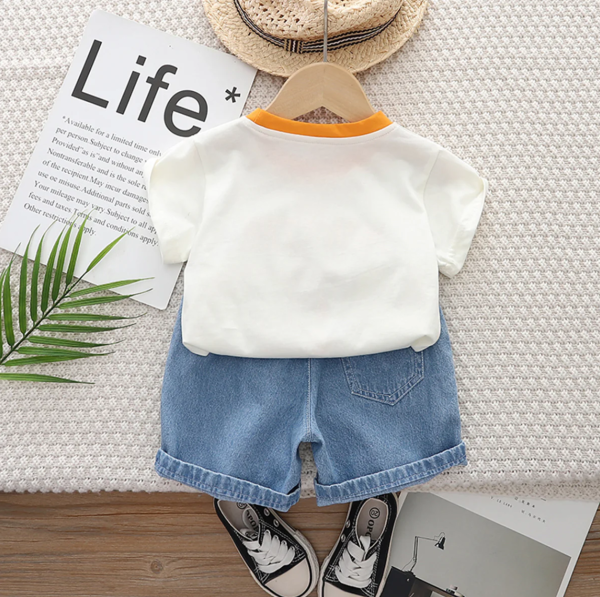 Cute Monster Print White Orange Colour T Shirt Pant Design - Image 2