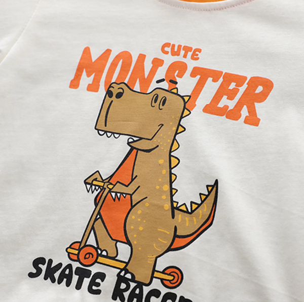 Cute Monster Print White Orange Colour T Shirt Pant Design - Image 4