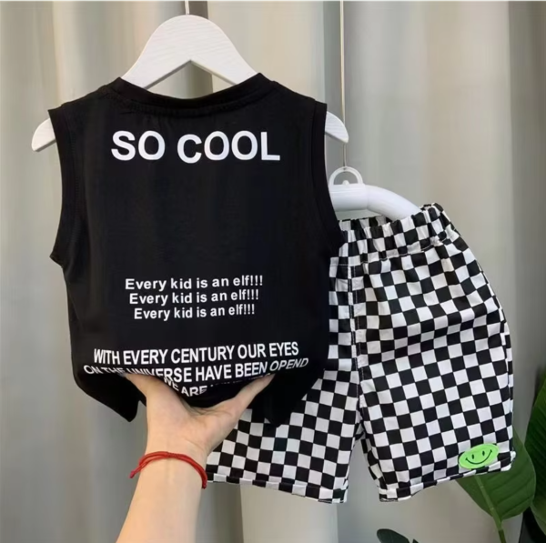 Black Sleeveless T Shirt And Black And White Check Pant Design - Image 2