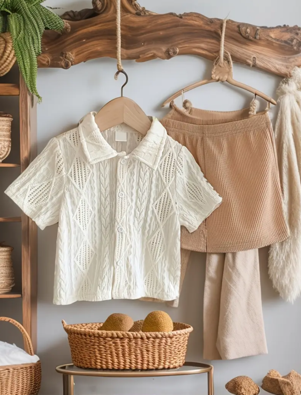 Summer Set With Cream Top And Beige Pant Design - Image 4