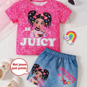 Pink Be Juicy PrintednT Shirt With Skirt Design NOT DENIM