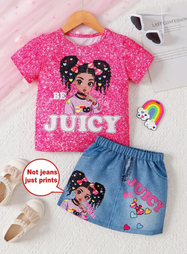 Pink Be Juicy PrintednT Shirt With Skirt Design NOT DENIM