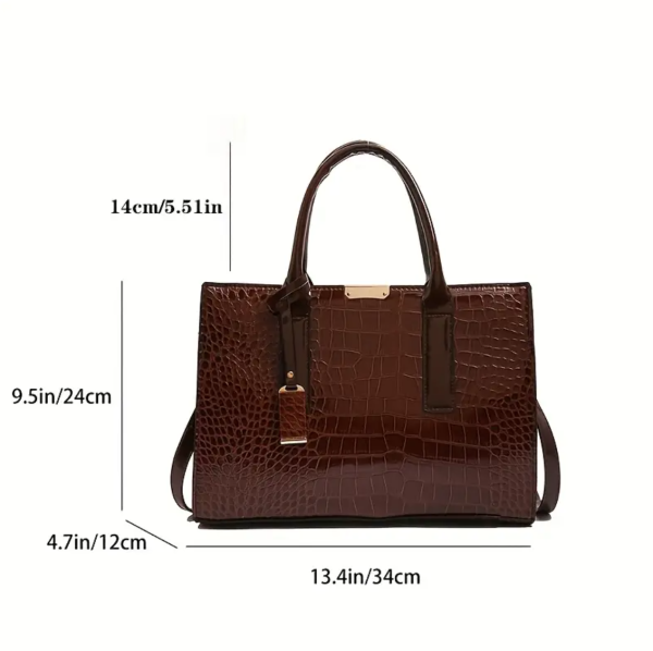 Large Capacity Crocodile Vintage Brown Handbags Tote Shoulder Crossbody Bag For Women - Image 5