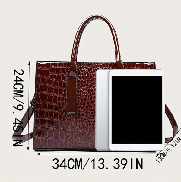 Large Capacity Crocodile Vintage Brown Handbags Tote Shoulder Crossbody Bag For Women - Image 2