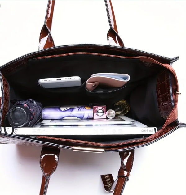 Large Capacity Crocodile Vintage Brown Handbags Tote Shoulder Crossbody Bag For Women - Image 3