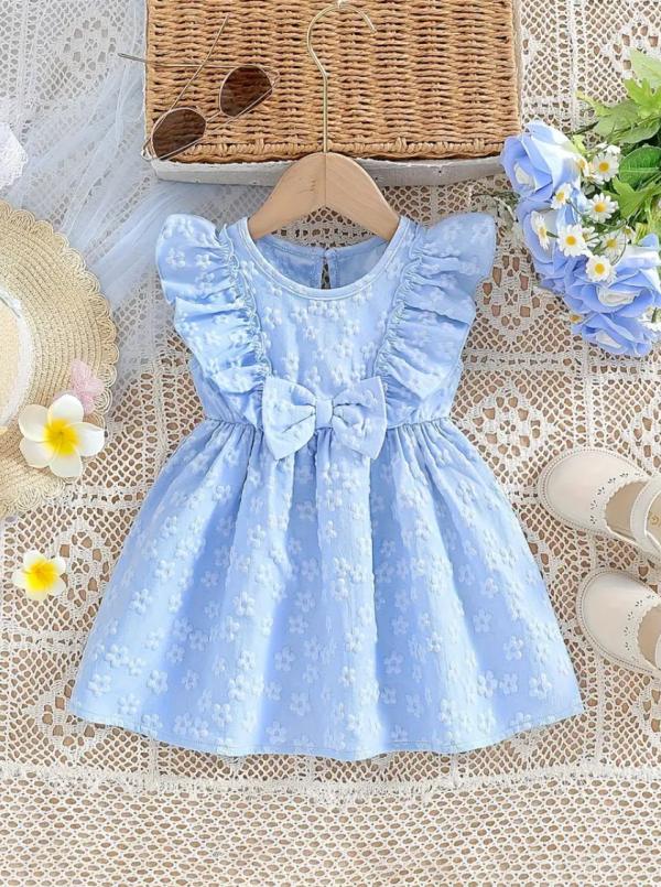 Sky Blue Floral Sleeveless Baby Frock Design