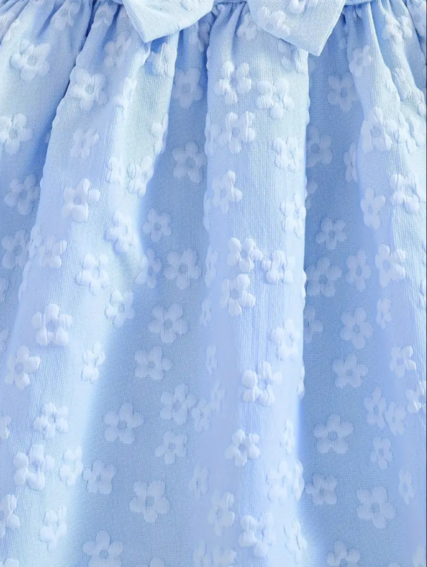 Sky Blue Floral Sleeveless Baby Frock Design - Image 2