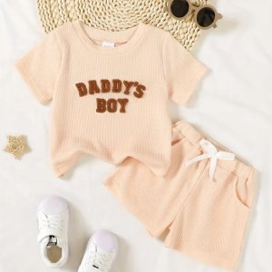 Luxury Cream Beige Daddy's Boy Waffle Comfortable Baby Dress