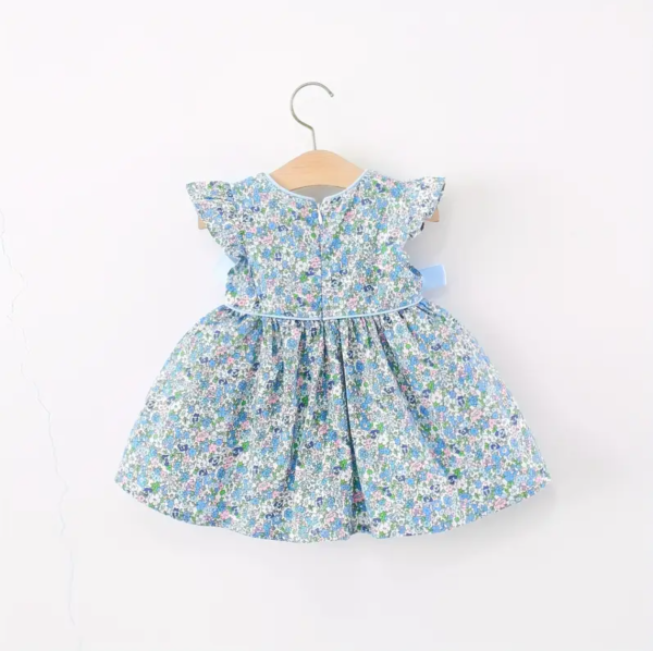 Light Blue Floral Print Sleeveless Cute Baby Girl Dress - Image 7