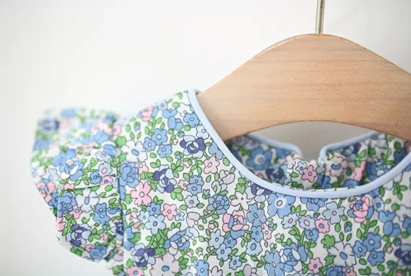 Light Blue Floral Print Sleeveless Cute Baby Girl Dress - Image 6