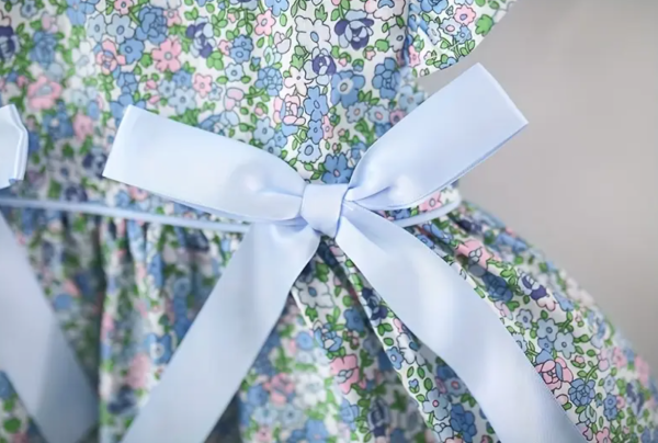 Light Blue Floral Print Sleeveless Cute Baby Girl Dress - Image 5