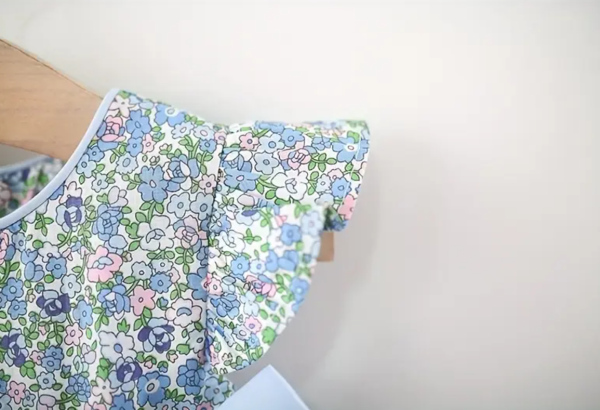 Light Blue Floral Print Sleeveless Cute Baby Girl Dress - Image 4